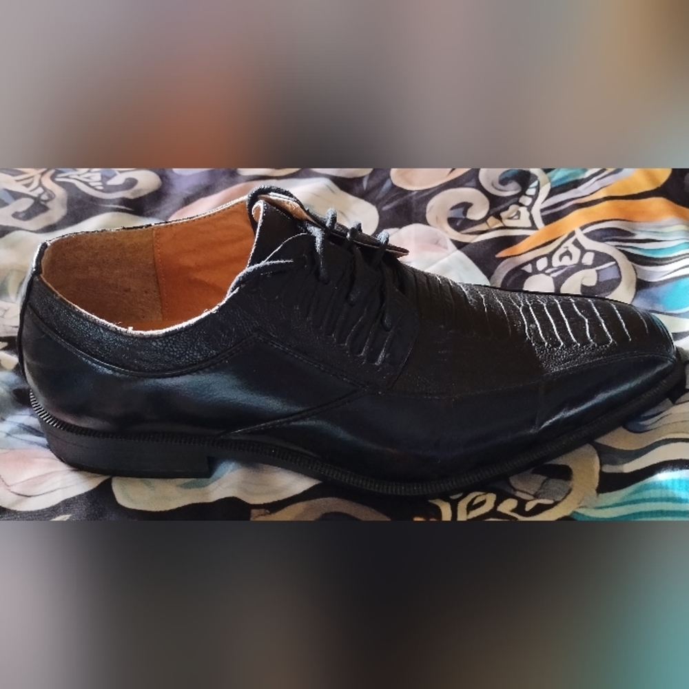 TAYNO BLACK LEATHER SNAKESKIN OXFORDS SHOES SZ 9